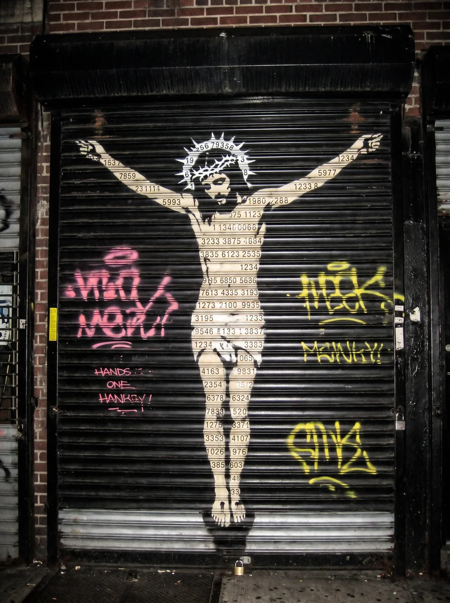 Credit Is a Crown of Thorns, 2014. Christ, made of nothing but credit card numbers.