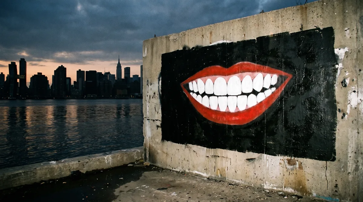 We Were Promised Teeth, 2017. A giant smile with no face. I painted it the week I left America.